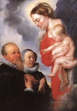 la virgen y el niño con los donantes alexandre goubeau y su esposa anne antoni Peter Paul Rubens Pinturas al óleo
